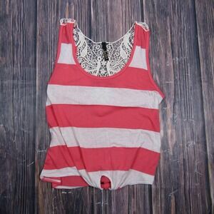 Lila Womens Small Pink Striped Tank Scoop Neck Crochet Accent Lightweight